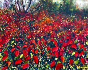 Her Walk Through the Garden – Red Series No. 27 (16" x 20") Not Available